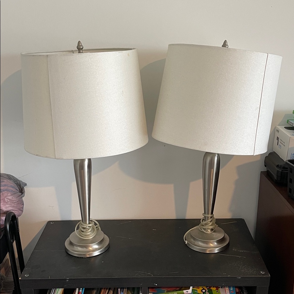 Elegant Silver and White Table Lamps